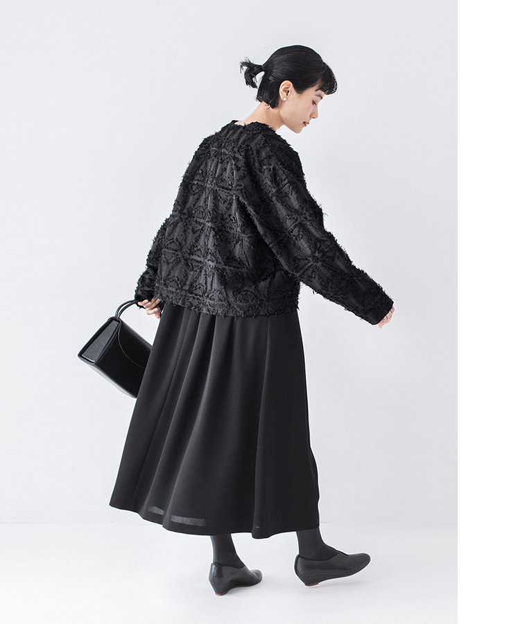 &yarn ジャガードジャケット サイドスタイル ブラック ショート丈 レディース