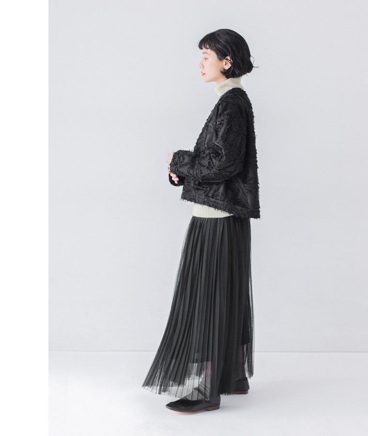 &yarn ジャガードジャケット サイドスタイル ブラック レイヤードコーデ レディース