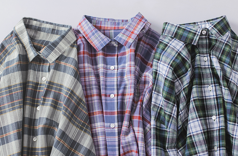 &yarn マドラスチェックワイドシルエットシャツのカラー別デザイン（襟元）
