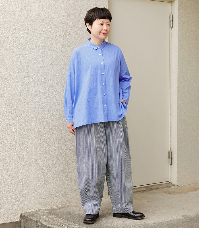 homeworking コットンローン ハンドワッシャーワイドブラウス