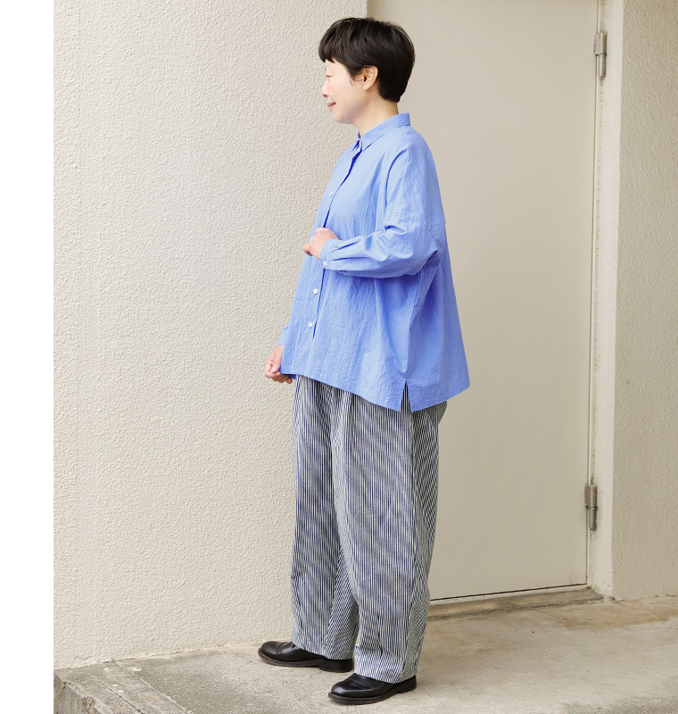 homeworking コットンローン ハンドワッシャーワイドブラウス 全身横