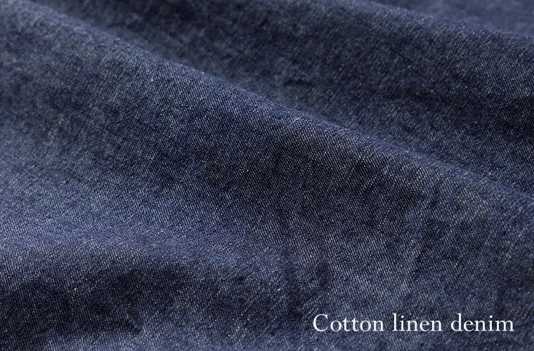 コットンリネンデニム素材の生地アップ