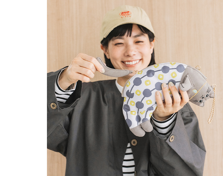 aonecoのネコテコ リュックトートの猫モチーフデザインが分かるアップイメージ