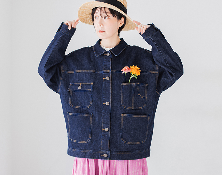 &yarn デニムカバーオール 上半身ディテール