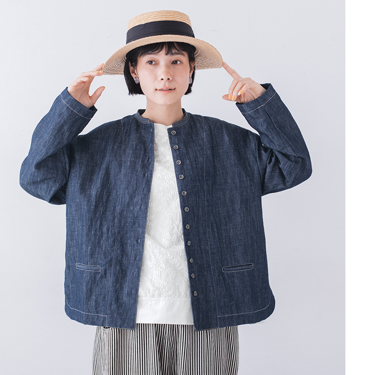 前開きボタン仕様のインディゴデニムジャケット フロントスタイル