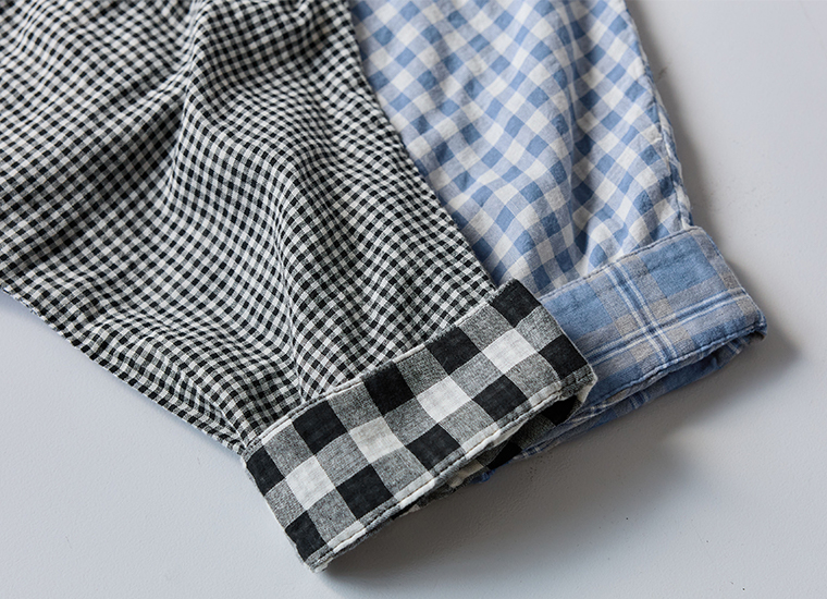 LUPILIEN by natulan ダブルガーゼのリバーシブルチェックプルオーバー 袖を折り返して異なる柄を楽しめるデザイン