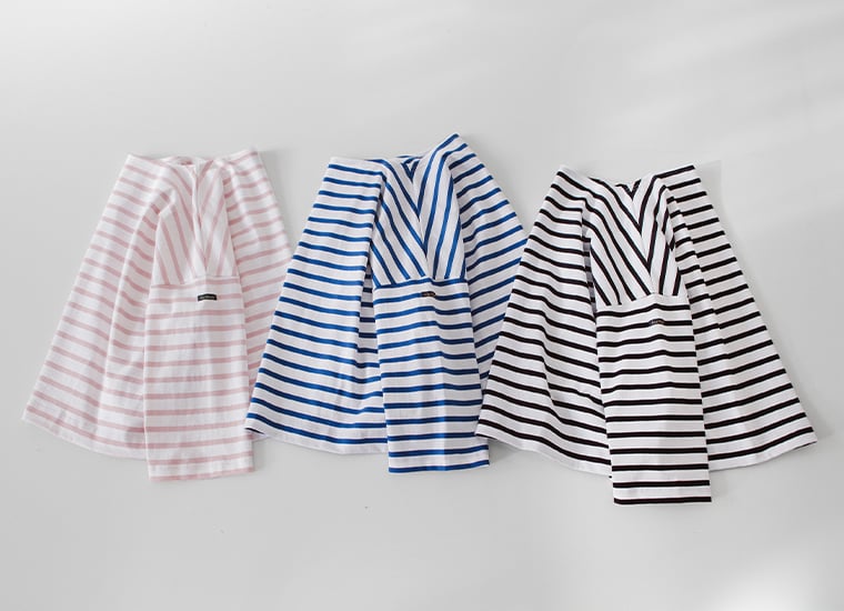 ボーダーTシャツ(ピンク、ブルー、ブラック)置き画像