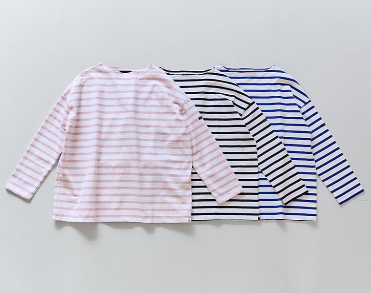 Le Minor  10分袖ボーダーTシャツ(ピンク、ブルー、ブラック)の置き画像