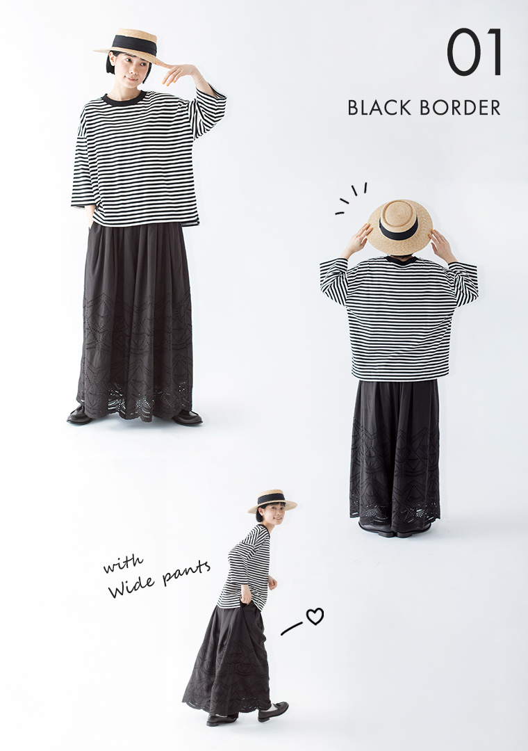 &yarn 1枚で着映えるワイドプルオーバー ブラックの組み合わせ画像