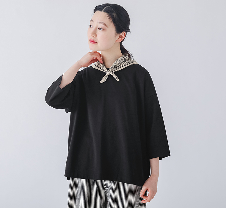 &yarn 1枚で着映えるワイドプルオーバー 無地　上半身寄り