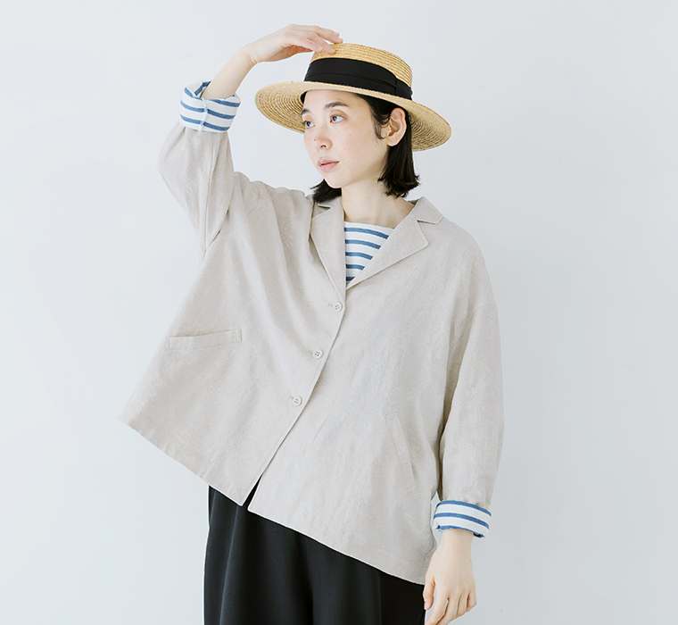 le ciel a temps doux ボタニカル柄ジャカードワイドジャケット キナリ 上半身寄り前