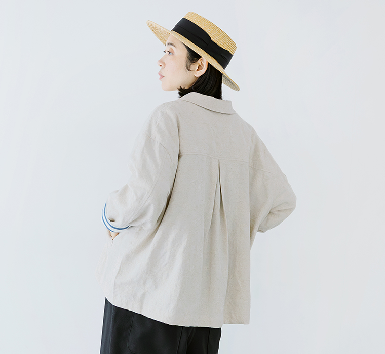 le ciel a temps doux ボタニカル柄ジャカードワイドジャケット キナリ 上半身寄り後ろ