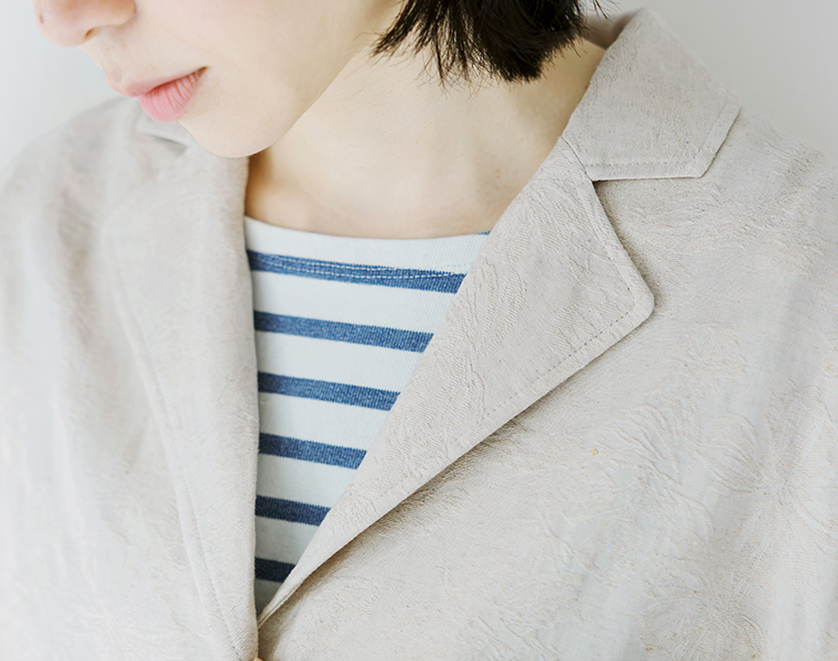 le ciel a temps doux ボタニカル柄ジャカードワイドジャケット キナリ 胸元寄り