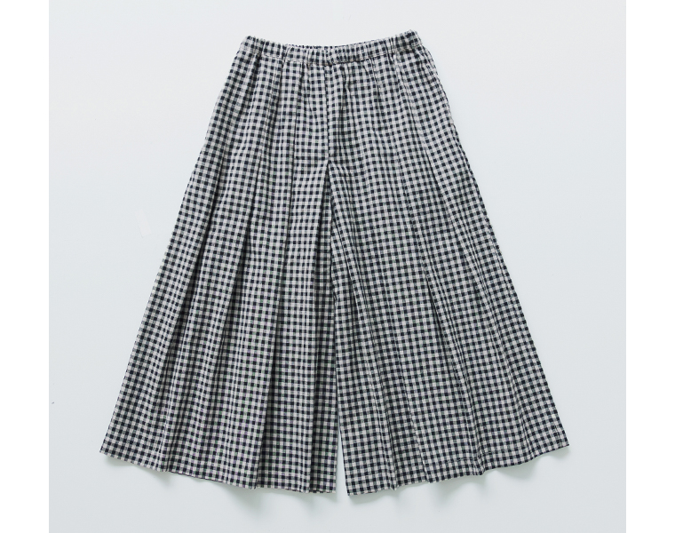 ヴィンテージライクギンガムチェックワイドパンツのブラックを広げた全体画像