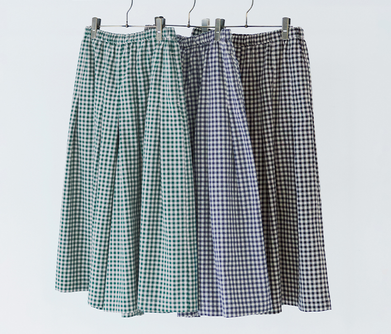 D*g*y　ヴィンテージライクギンガムチェックワイドパンツの3色を並べたイメージカット