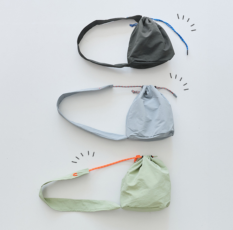 撥水ナイロンパラコードボンサックの各カラーのショルダー紐長さ比較カット