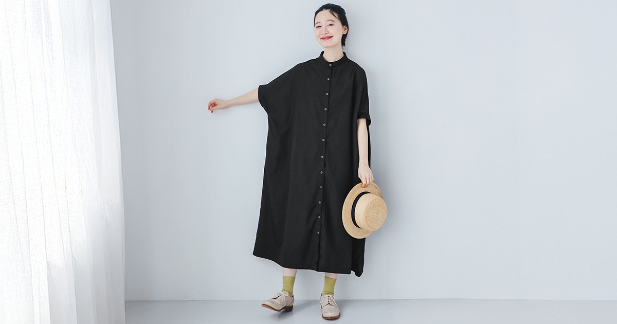人気アイテム再登場 ！【暮らしの服】 リブ袖ドルマンワンピース