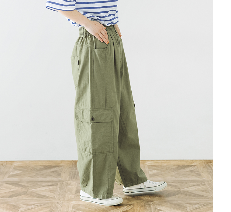 NORTHERN TRUCK カーゴバルーンパンツ カーキ サイドシルエット カーゴポケット
