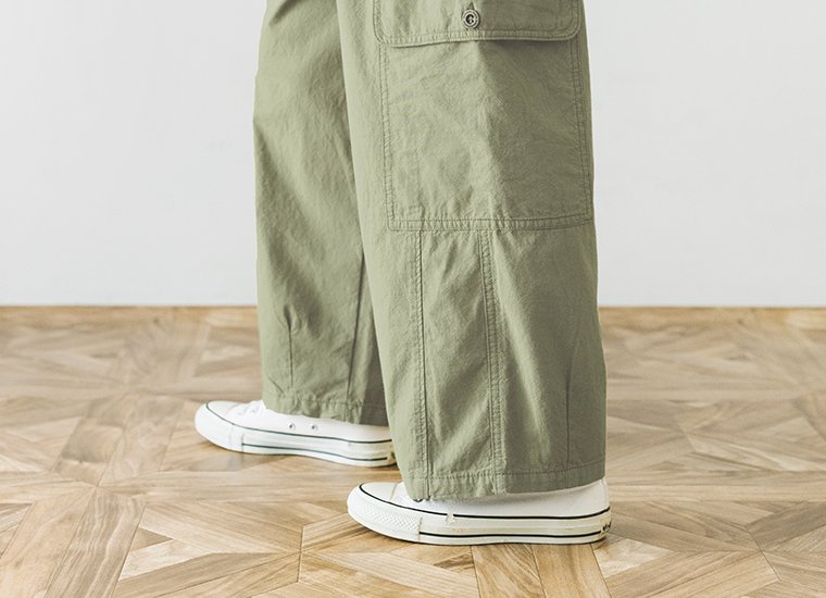 NORTHERN TRUCK カーゴバルーンパンツ カーキ 裾アップ ワイドシルエット
