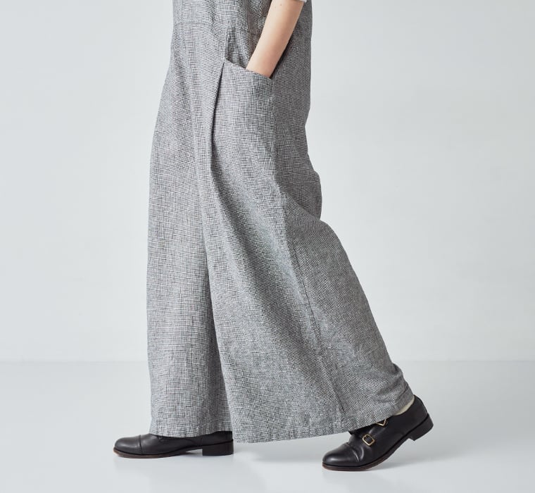 Bliss bunch コットンリネン サロペット ワイドシルエット 裾ライン レディース