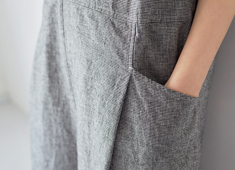 Bliss bunch コットンリネン サイドポケット サロペット ハウンドトゥース ディテール
