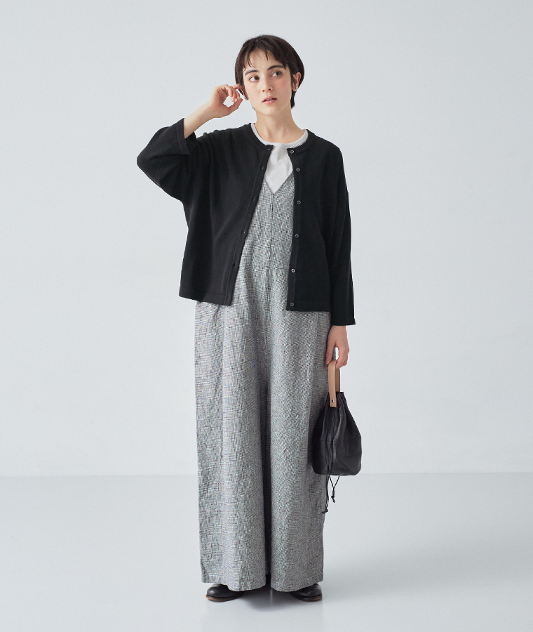 Bliss bunch コットンリネン サロペット レディース ワイドシルエット ブラック コーディネート