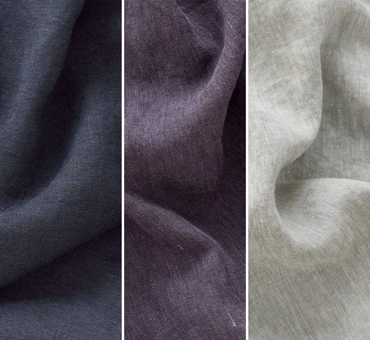 9番手リネン多釦ワンピース(ネイビー、パープル、グレージュ)の生地アップ