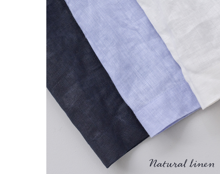 Vent d'ouest リネンキャンバスセーラーカラーブラウスのホワイト、サックス、ネイビーの袖口と生地感のアップ