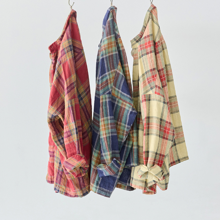 ICHI Antiquites リネンコットンタータンチェックシャツ