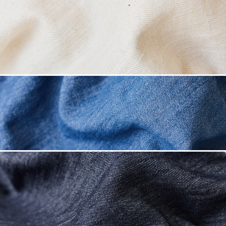甘撚りデニムフリンジブラウス(ナチュラル、ブルー、インディゴ)の生地アップ