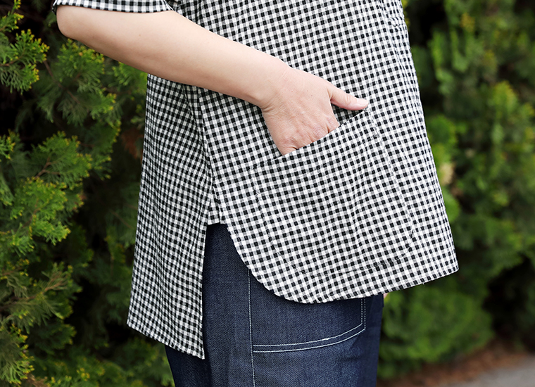 homeworking コットンネップギンガム ワークプルオーバー 前後差