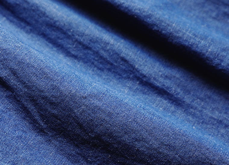 homeworking コットンリネンダンガリー ギャザーフレアスカート 生地寄り