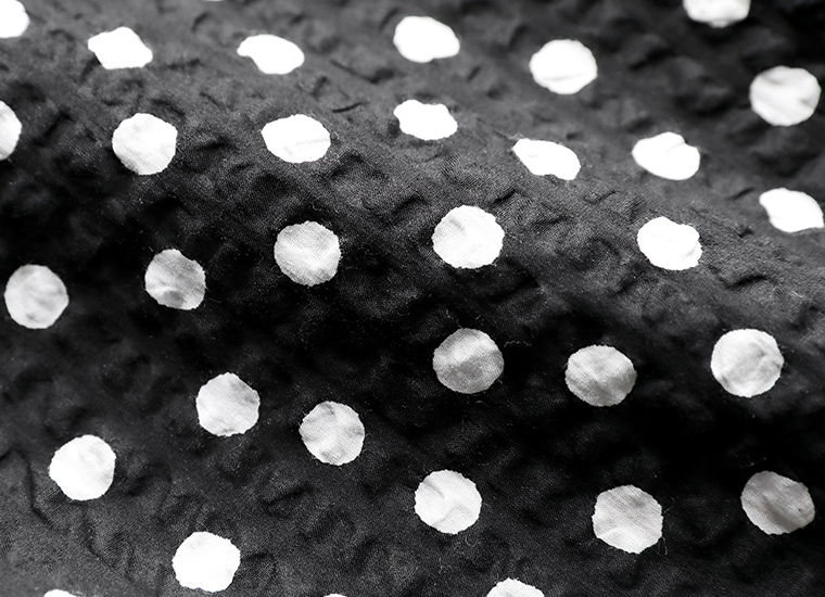 homeworking リップルドットプリント スタンドカラーブラウス 生地寄り