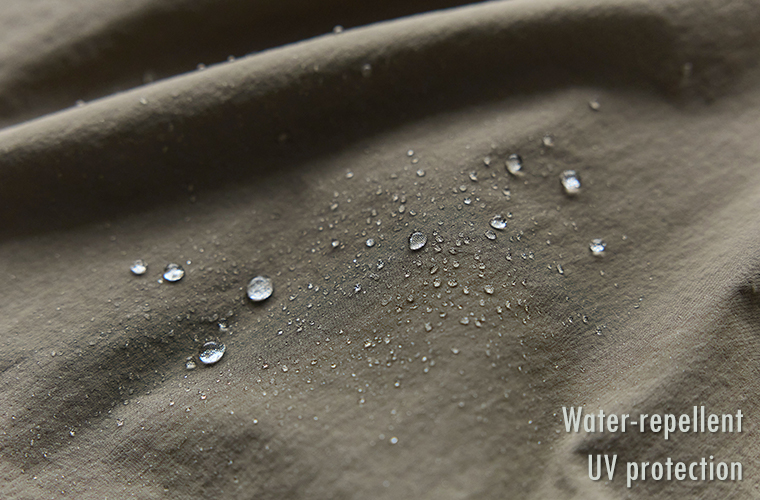 &yarn 撥水UVシリーズの撥水性を表した生地の接写