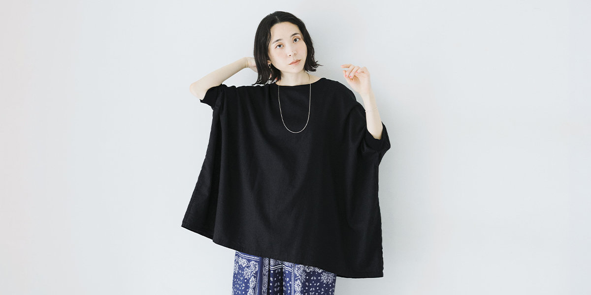ふわりと風が抜けるシルエット 【 ichi 】 コットンリネン袖リブプル