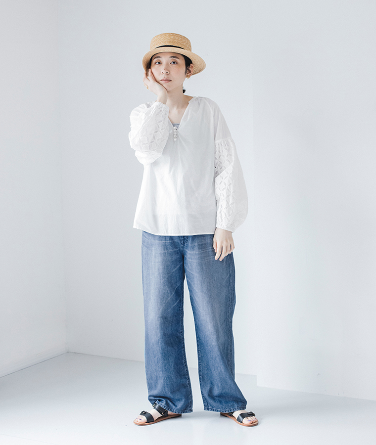 caqu りんごデニムワイドボーイズ 全身前