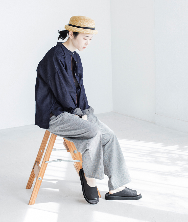 田中帽子店 ブレアとOrganic handloom RICHTを着用した全身コーディネート