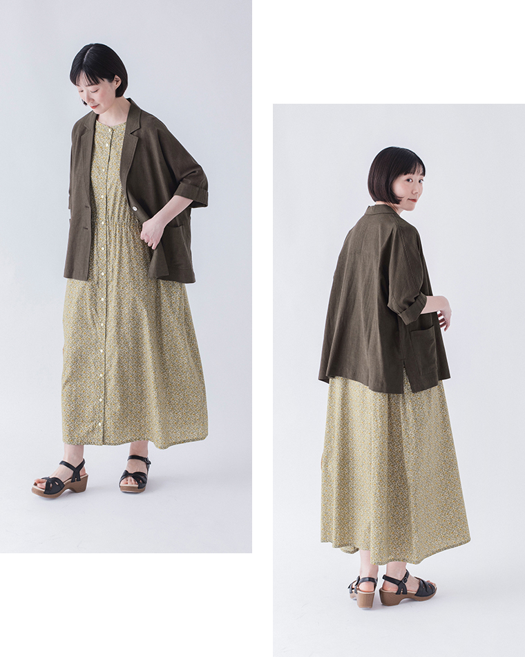 &yarn ドルマンテーラードジャケット ブラウン 全身前後