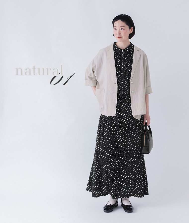 &yarn ドルマンテーラードジャケット ナチュラル 全身前