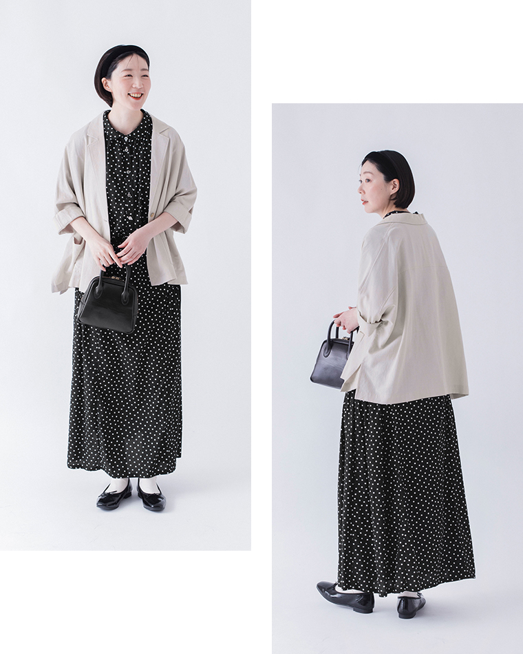 &yarn ドルマンテーラードジャケット ナチュラル 全身前後