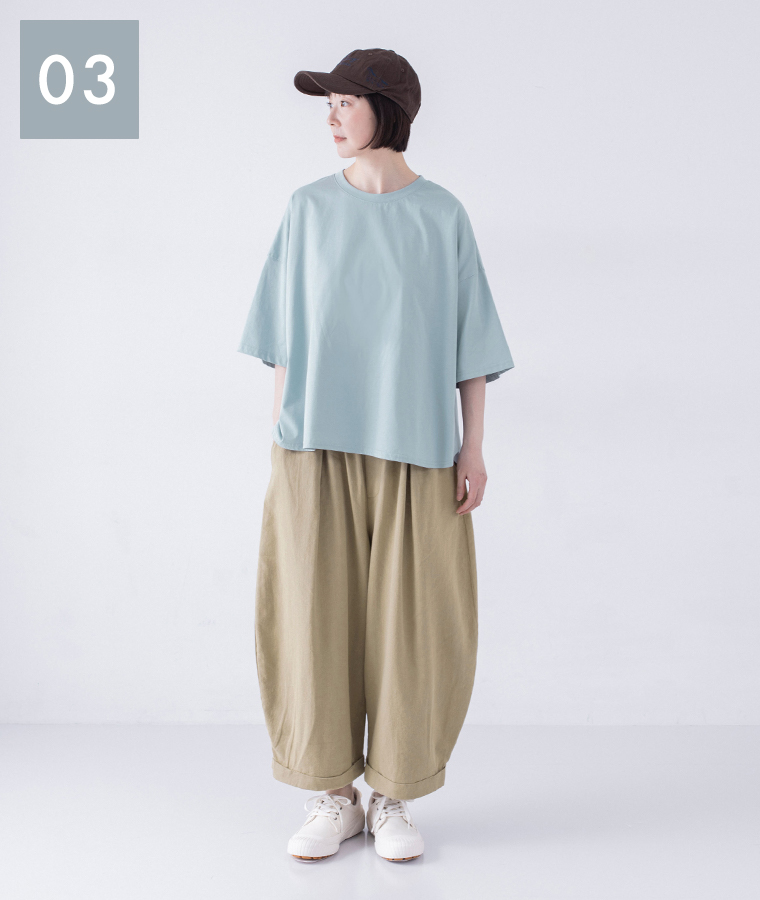 &yarn 接触冷感シルケット裾ラウンドプルオーバー サックス