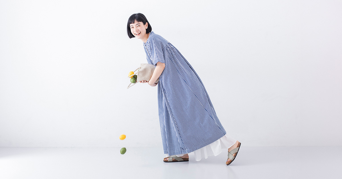 ナチュランの定番柄と爽やかな着心地【 Lintu Laulu 】バンドカラー