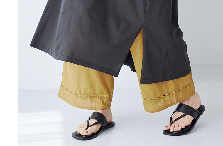 Lintu Laulu はしごレースコットンペチパンツ イエロー 裾から覗くカラーが着こなしのアクセントに