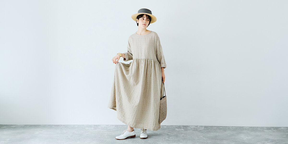 ICHI Antiquites 】 コットンリネンのギンガムチェックワンピース