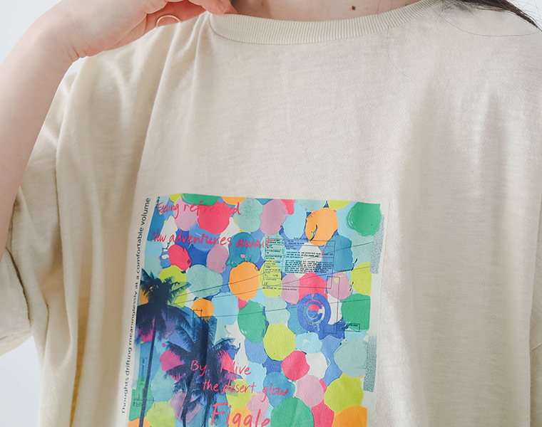 スラブ天竺 カラフルリゾートフォトTシャツのプリントを写した画像
