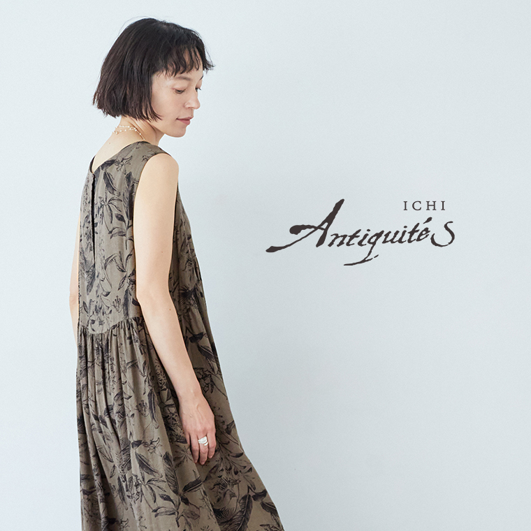 ICHI Antiquites ボタニカルプリントリネン混ワンピース リネン混ワイドパンツ
