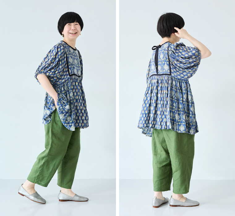 ista-ire よくばりパンツスタッフ着用  160cm以上 グリーンティー 全身横後ろ