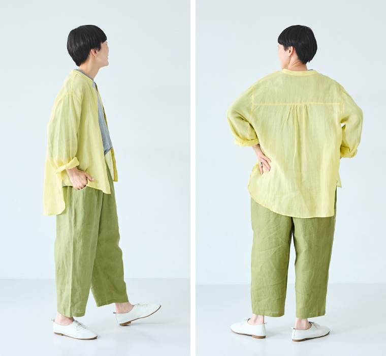 ista-ire よくばりパンツスタッフ着用  160cm以上 ピスタチオ 全身横後ろ