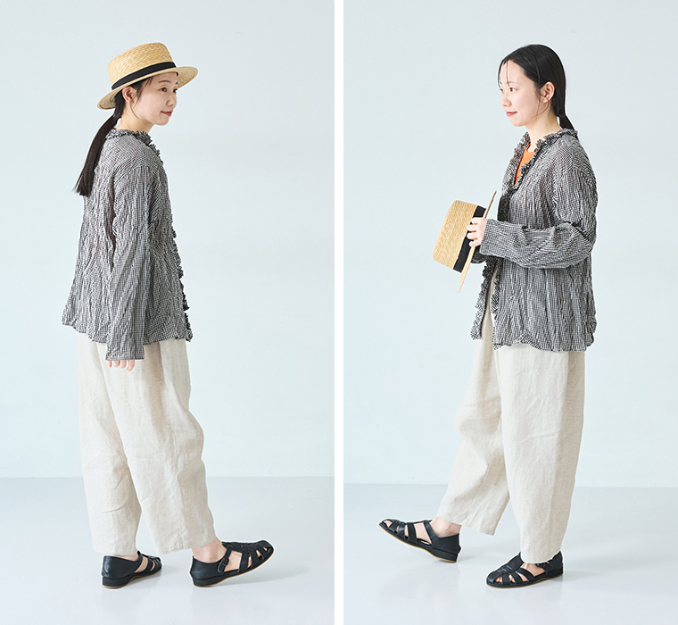 ista-ire よくばりパンツスタッフ着用  155cm以下 オートミール 全身横後ろ