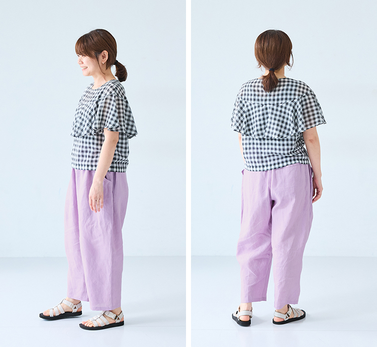 ista-ire よくばりパンツスタッフ着用  155cm～160cm ラベンダー 全身横後ろ